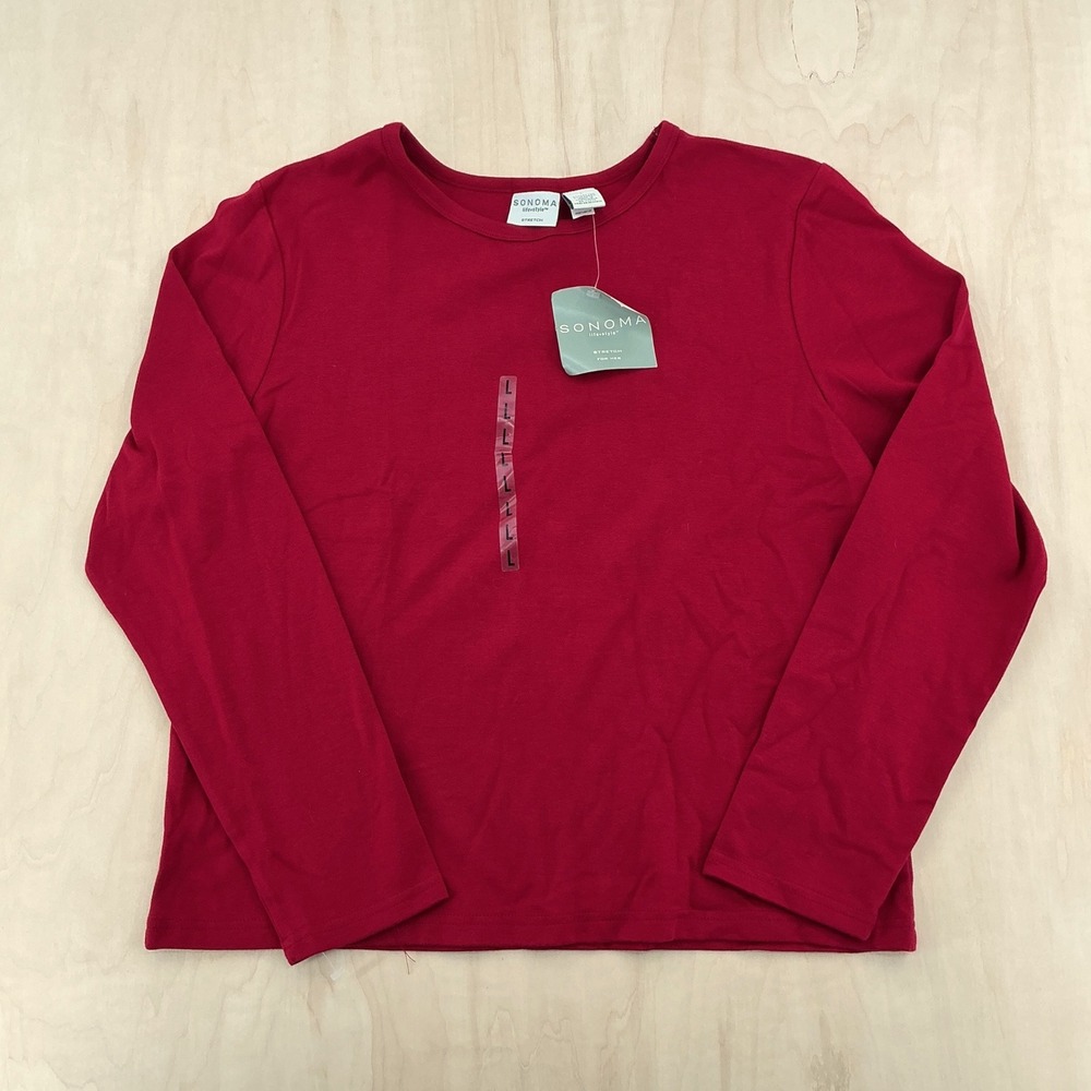 Sonoma Crewneck Top Womens L Red Cotton Spandex Stretch Long Sleeve Basic NEW